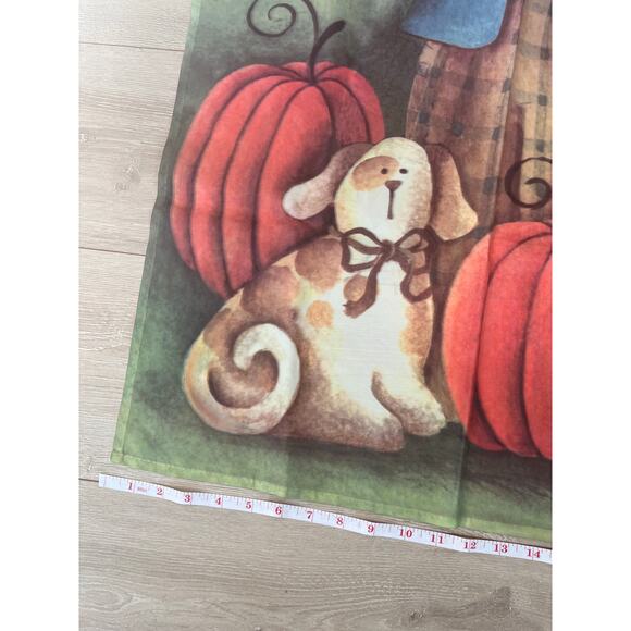 Vintage Outdoor Porch Flag Scarecrow Pumpkin Field Autumn Harvest w Dog JL - Picture 6 of 7